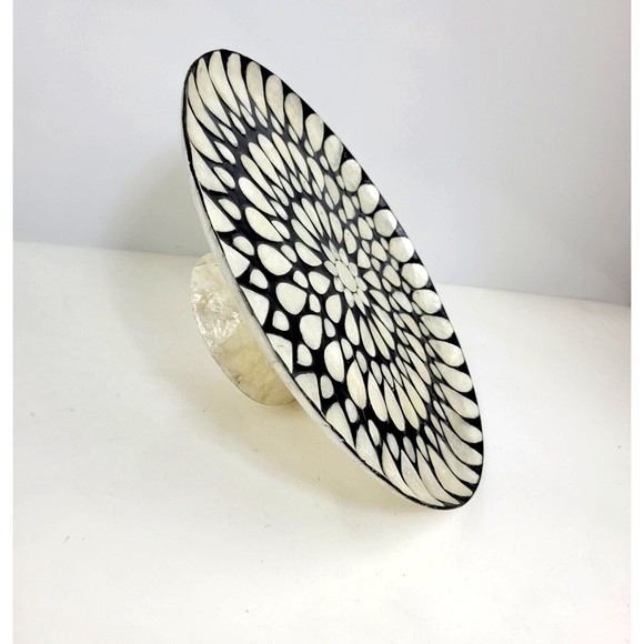 Capiz Shell Pedestal Cake Stand Plate Decorative Flower Inlay Black Ivory 13" - Picture 12 of 15
